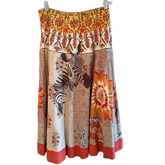 Julie G. Boho Full Circle Skirt  Zebra Floral India Block Print Gypsy Artsy Sz M - Picture 2 of 9